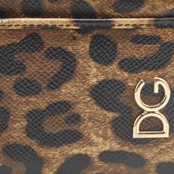 Pre Owned Dolce & Gabbana Brown/Black Leopard Print Coated Canvas Card Holder