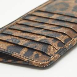 Pre Owned Dolce & Gabbana Brown/Black Leopard Print Coated Canvas Card Holder