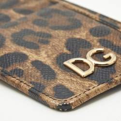 Pre Owned Dolce & Gabbana Brown/Black Leopard Print Coated Canvas Card Holder
