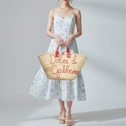 مملوكة مسبقًا حقيبة سلة دولتشي أند غابانا كندرا جلد بارز بنقشة س حلية أحمر/كريمي وروفيه مطرز