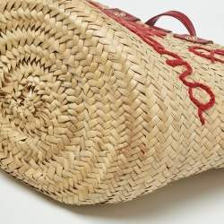 مملوكة مسبقًا حقيبة سلة دولتشي أند غابانا كندرا جلد بارز بنقشة سحلية أحمر/كريمي وروفيه مطرز