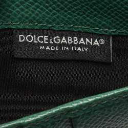 مملوكة مسبقًا Dolce & Gabbana Miss Sicily Von Crystal Green Leaf Print Fabric and Leather Wallet On Chain