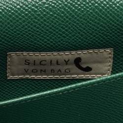 مملوكة مسبقًا Dolce & Gabbana Miss Sicily Von Crystal Green Leaf Print Fabric and Leather Wallet On Chain