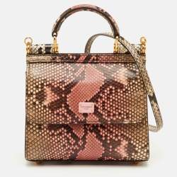 Pre Owned Dolce & Gabbana Sicily 58 Pink/Beige Python Top Handle Bag