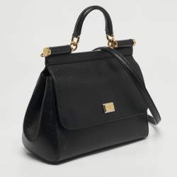 Pre Owned حقيبة دولتشي أند غابانا ميس سيسيلي جلد أسود يد علوية متوسطة