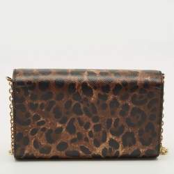 مملوكة مسبقًا حقيبة كلتش دولتشي أند غابانا شعار DG بني نقشة الفهد قماش مطلي سلسلة