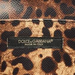 مملوكة مسبقًا حقيبة كلتش دولتشي أند غابانا شعار DG بني نقشة الفهد قماش مطلي سلسلة