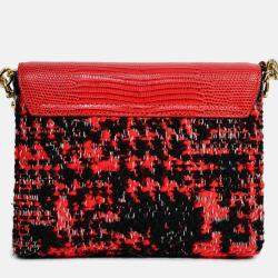 مملوكة مسبقًا Dolce & Gabbana Red Embossed Leather Tweed Crystal DG Mini Crossbody Bag