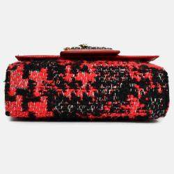 مملوكة مسبقًا Dolce & Gabbana Red Embossed Leather Tweed Crystal DG Mini Crossbody Bag