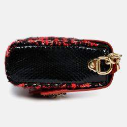 مملوكة مسبقًا Dolce & Gabbana Red Embossed Leather Tweed Crystal DG Mini Crossbody Bag
