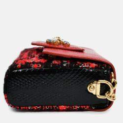 مملوكة مسبقًا Dolce & Gabbana Red Embossed Leather Tweed Crystal DG Mini Crossbody Bag