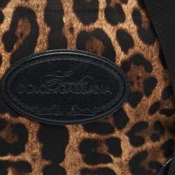 Pre Owned Dolce & Gabbana Animalier Brown Fabric and Leather Flat Messenger Bag