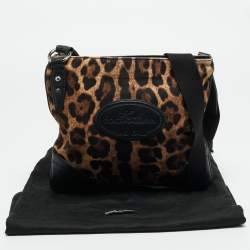 Pre Owned Dolce & Gabbana Animalier Brown Fabric and Leather Flat Messenger Bag