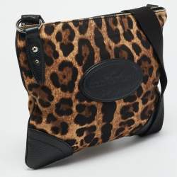 Pre Owned Dolce & Gabbana Animalier Brown Fabric and Leather Flat Messenger Bag