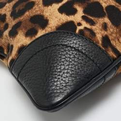 Pre Owned Dolce & Gabbana Animalier Brown Fabric and Leather Flat Messenger Bag