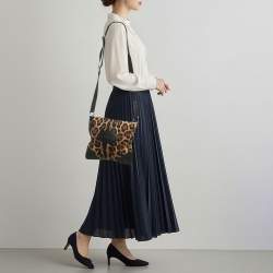 Pre Owned Dolce & Gabbana Animalier Brown Fabric and Leather Flat Messenger Bag