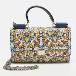 Pre Owned Dolce & Gabbana Miss Sicily Von Multicolor Majolica Print Leather Wallet on Chain