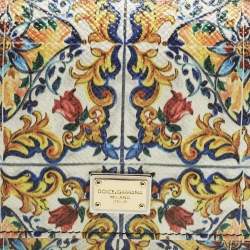 Pre Owned Dolce & Gabbana Miss Sicily Von Multicolor Majolica Print Leather Wallet on Chain
