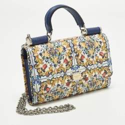 Pre Owned Dolce & Gabbana Miss Sicily Von Multicolor Majolica Print Leather Wallet on Chain