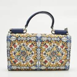 Pre Owned Dolce & Gabbana Miss Sicily Von Multicolor Majolica Print Leather Wallet on Chain