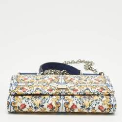 Pre Owned Dolce & Gabbana Miss Sicily Von Multicolor Majolica Print Leather Wallet on Chain