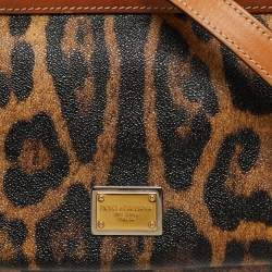Pre Owned Dolce & Gabbana Miss Sicily Medium Tan Leopard Print Coated Canvas and Leather Top Handle Bag