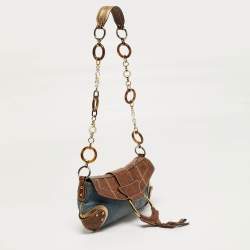 Pre Owned حقيبة كتف دولتشي أند غابانا جلد الدنيم ثلاثي الألوان و جلد الثعبان