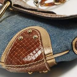 Pre Owned حقيبة كتف دولتشي أند غابانا جلد الدنيم ثلاثي الألوان و جلد الثعبان