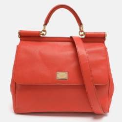مملوكة مسبقًا Dolce & Gabbana Miss Sicily Large Orange Leather Top Handle Bags
