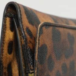 Pre Owned حقيبة كلاتش سلسلة دولتشي أند غابانا نينا كانفاس مطلي بطبعة فهد بني/أسود