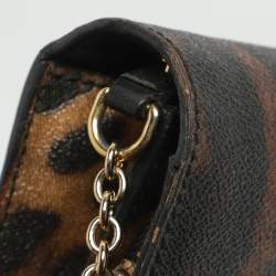 Pre Owned حقيبة كلاتش سلسلة دولتشي أند غابانا نينا كانفاس مطلي بطبعة فهد بني/أسود