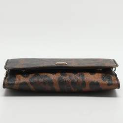 Pre Owned حقيبة كلاتش سلسلة دولتشي أند غابانا نينا كانفاس مطلي بطبعة فهد بني/أسود