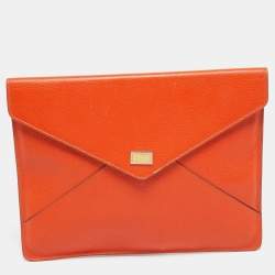 Pre Owned Dolce & Gabbana Orange Leather Envelope Clutch