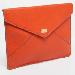 Pre Owned Dolce & Gabbana Orange Leather Envelope Clutch