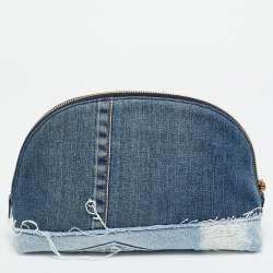 مملوكة مسبقًا حقيبة مكياج دولتشي أند غابانا دي جي جيرلز قماش دينيم مرقع أزرق