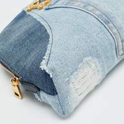 مملوكة مسبقًا حقيبة مكياج دولتشي أند غابانا دي جي جيرلز قماش دينيم مرقع أزرق
