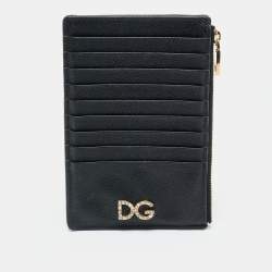 مملوكة مسبقًا Dolce & Gabbana DG Crystal Logo Black Leather Zip Card Holder