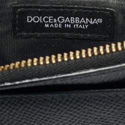 Pre Owned Dolce & Gabbana DG Crystal Logo Black Leather Zip Card Holder