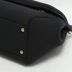Pre Owned Dolce & Gabbana Miss Sicily Medium Black Leather and Neoprene Top Handle