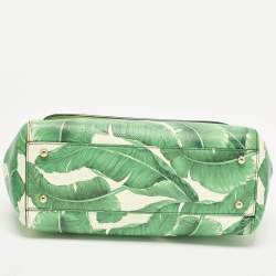 مملوكة مسبقًا Dolce & Gabbana Miss Sicily Medium Green/White Leather Banana Leaf Print Top Handle Bag