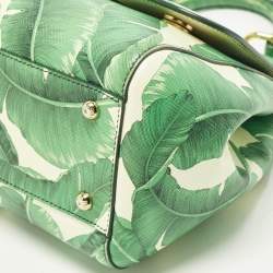 مملوكة مسبقًا Dolce & Gabbana Miss Sicily Medium Green/White Leather Banana Leaf Print Top Handle Bag