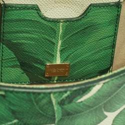 مملوكة مسبقًا Dolce & Gabbana Miss Sicily Medium Green/White Leather Banana Leaf Print Top Handle Bag
