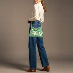 مملوكة مسبقًا Dolce & Gabbana Miss Sicily Medium Green/White Leather Banana Leaf Print Top Handle Bag
