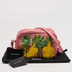 Pre Owned Dolce & Gabbana Glam Pink Pineapple Print Leather Crossbody Bag