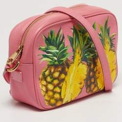 Pre Owned Dolce & Gabbana Glam Pink Pineapple Print Leather Crossbody Bag