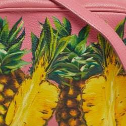 Pre Owned Dolce & Gabbana Glam Pink Pineapple Print Leather Crossbody Bag