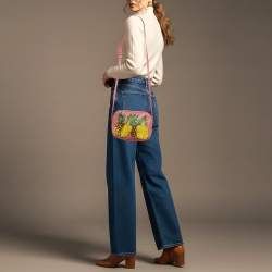 Pre Owned Dolce & Gabbana Glam Pink Pineapple Print Leather Crossbody Bag