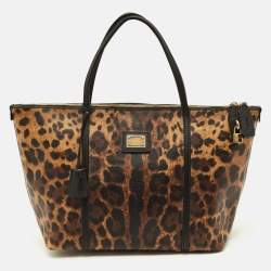 مملوكة مسبقًا حقيبة دولتشي أند غابانا ميس إسكيب قماش مطلي بنقشة الفهد بني/أسود بسحاب