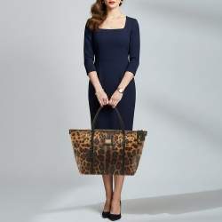 Pre Owned حقيبة دولتشي أند غابانا ميس إسكيب قماش مطلي بنقشة الفهد بني/أسود بسحاب