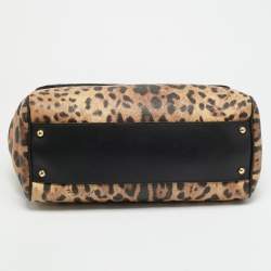 Pre Owned حقيبة يد علوية دولتشي أند غابانا ميس سيسيلي كبيرة طبعة نمر بني/أسود قماش مكسو